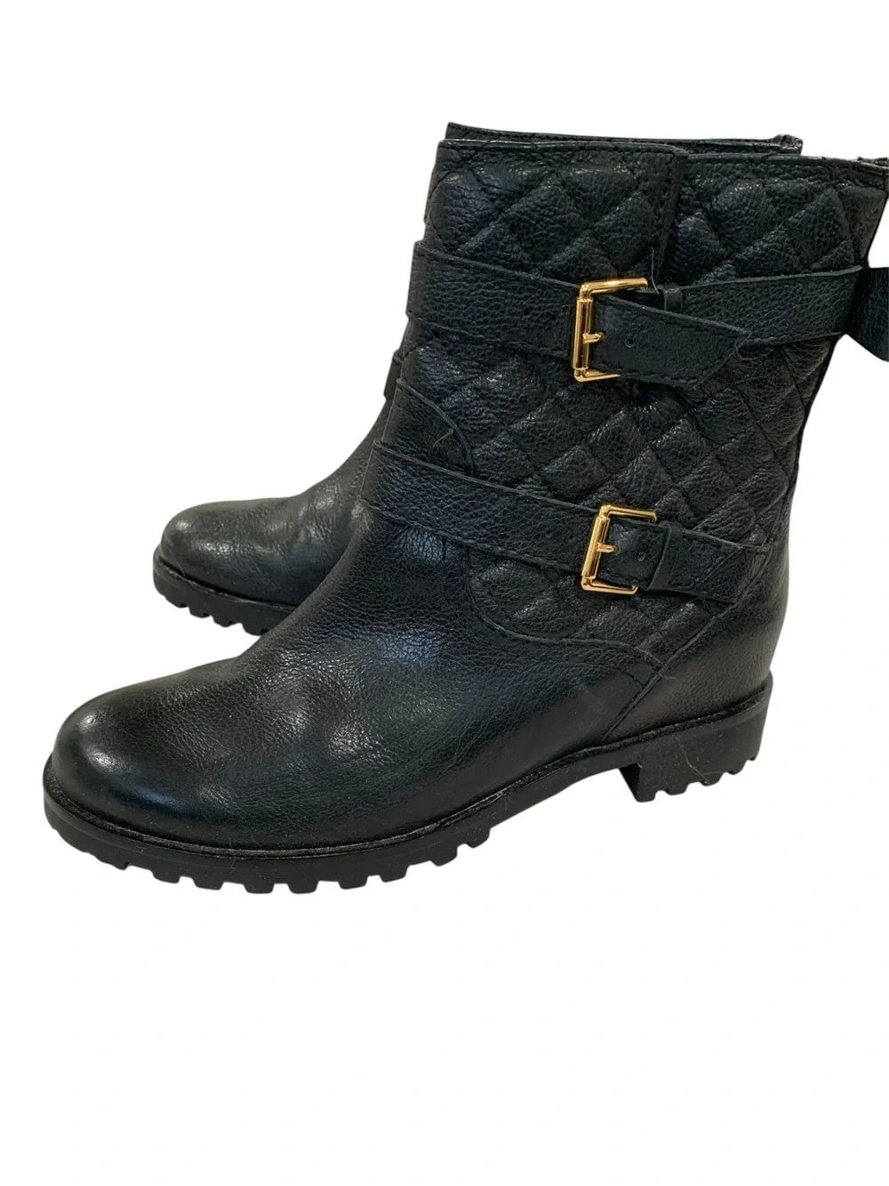 Kate Spade Samara Moto Quilted Black Leather Boots Size 9 M